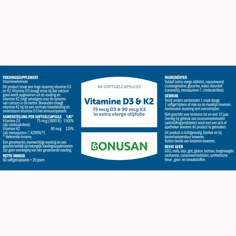 Bonusan Vitamine D3 & K2 2 Bonusan Vitamine D3 & K2 - Afbeelding 2