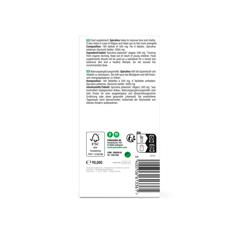 2x Purasana Spirulina 500 Mg 3 2x Purasana Spirulina 500 Mg - Afbeelding 3