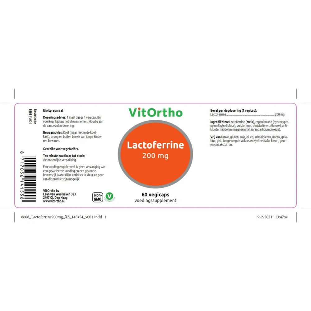 Vitortho Lactoferrine 200 Mg 2 Vitortho Lactoferrine 200 Mg - Afbeelding 2