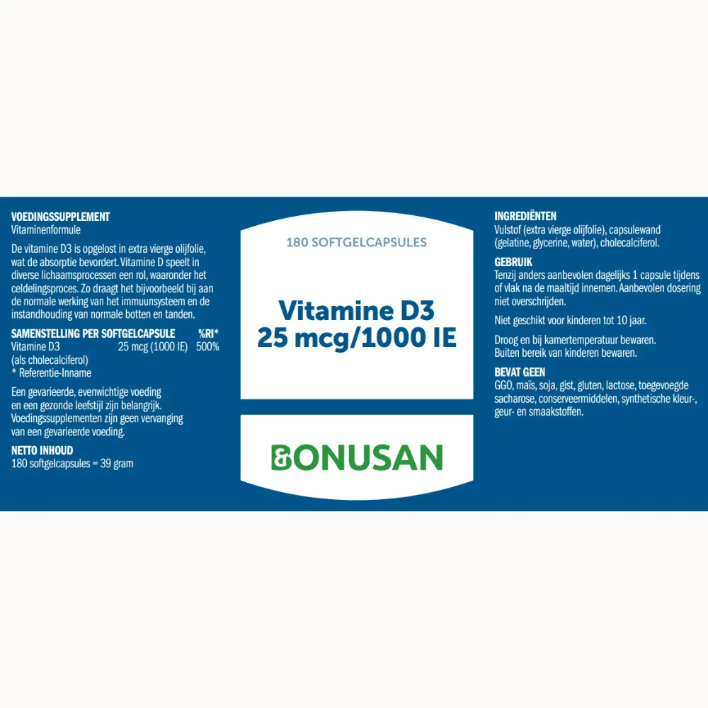 Bonusan Vitamine D3 25 Mcg/1000 IE 2 Bonusan Vitamine D3 25 Mcg/1000 IE - Afbeelding 2