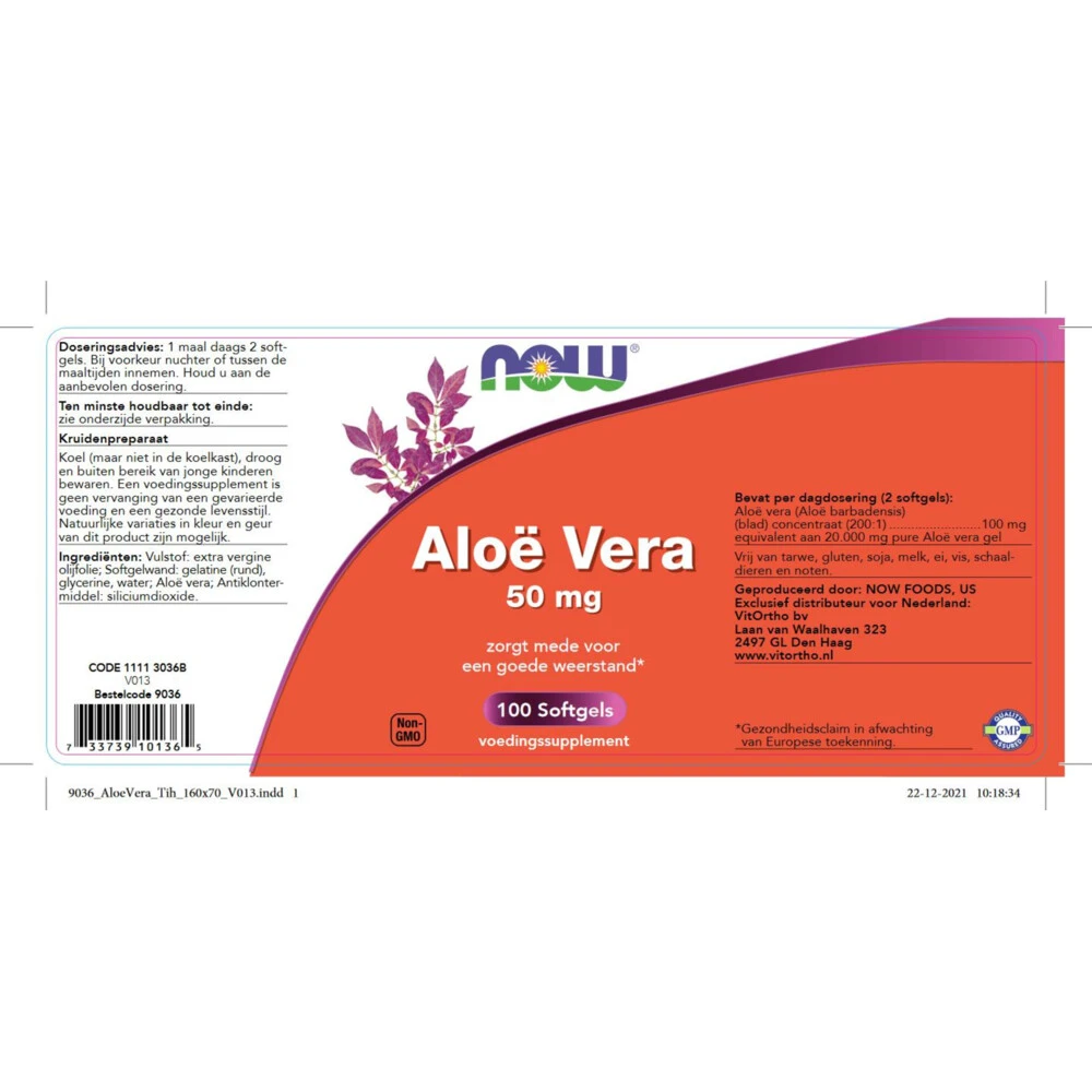 NOW Aloë Vera 50 Mg 2 NOW Aloë Vera 50 Mg - Afbeelding 2