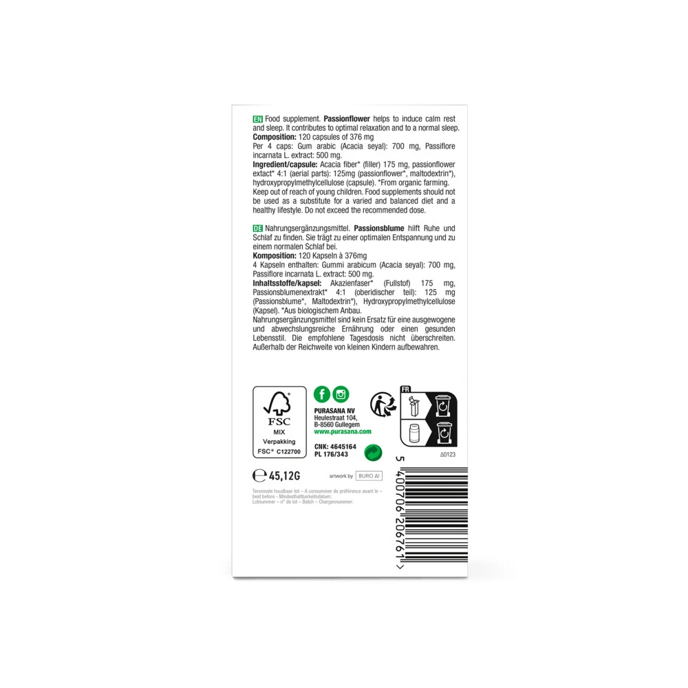Purasana Passiebloem Extract 125 Mg 3 Purasana Passiebloem Extract 125 Mg - Afbeelding 3