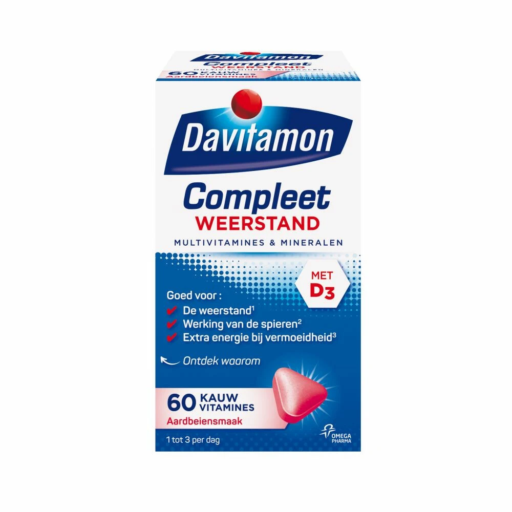 2x Davitamon Compleet Weerstand Kauwvitamines Aardbei 1 2x Davitamon Compleet Weerstand Kauwvitamines Aardbei