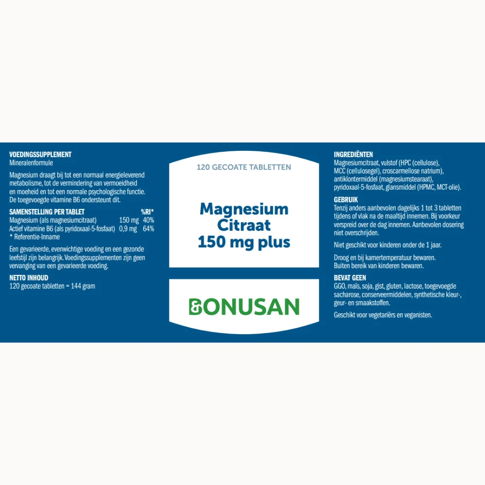 Bonusan Magnesiumcitraat 150 Mg Plus 2 Bonusan Magnesiumcitraat 150 Mg Plus - Afbeelding 2